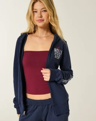Logo Grafik Fermuarlı Kapüşonlu Sweatshirt