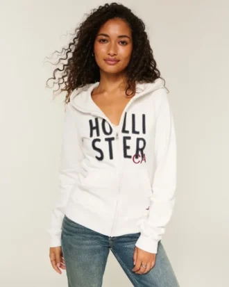 Logo Grafik Fermuarlı Kapüşonlu Sweatshirt