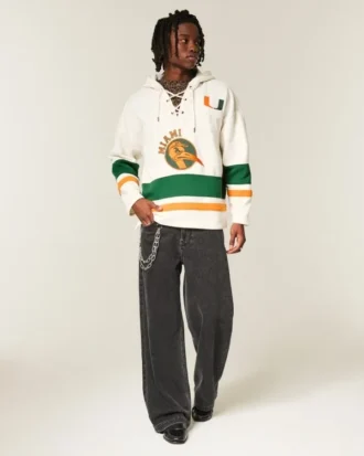 Miami Üniversitesi Hurricanes Grafik Hokey Forması Kapüşonlu Sweatshirt Miami Üniversitesi Hurricanes Grafik Hokey Forması Kapüşonlu Sweatshirt