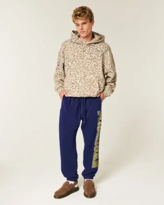 Michigan Üniversitesi Wolverines Grafikli Bol Kesim Fleece Jogger Pantolon