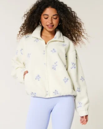 Nakışlı Sherpa Polar Ceket