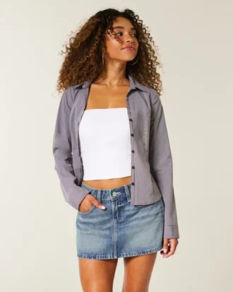 Nakışlı Yıldız Cepli Denim Mini Etek