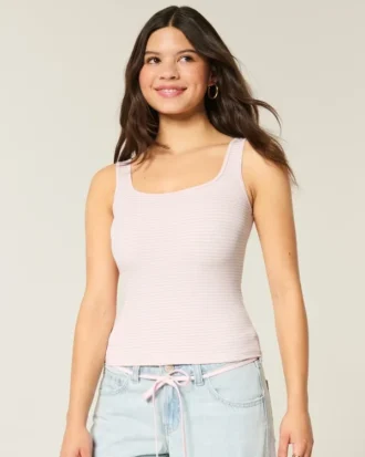 Nakışsız Dikişsiz Kumaş Kare Yaka Tank Top
