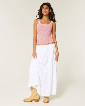 Nakışsız Dikişsiz Kumaş Kare Yaka Tank Top