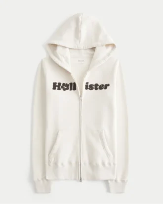 Şönil Logo Grafik Fermuarlı Kapüşonlu Sweatshirt