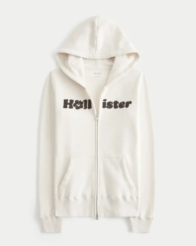 Şönil Logo Grafik Fermuarlı Kapüşonlu Sweatshirt Şönil Logo Grafik Fermuarlı Kapüşonlu Sweatshirt