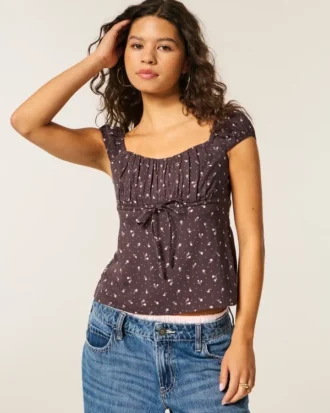 Omuzları Açık/Kapalı Scoop Babydoll Üst
