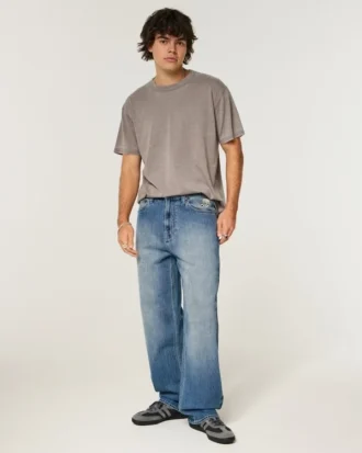Orta Yıkama Alien Grafik Baggy Jeans