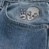 Orta Yıkama Alien Grafik Baggy Jeans