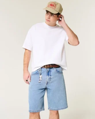 Orta Yıkama Bol Denim Şort