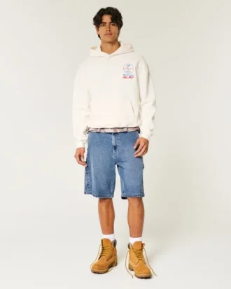 Orta Yıkama Bol Kesim Ressam Denim Şort