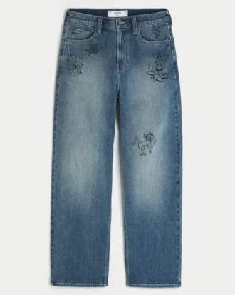 Orta Yıkama Doodle Baggy Jeans
