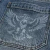 Orta Yıkama Kartal Grafikli Skater Bol Paça Kot Pantolon