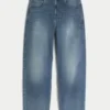 Orta Yıkama Nakışlı Köpekbalığı Desenli Skater Baggy Jeans