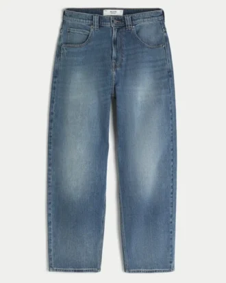 Orta Yıkama Nakışlı Köpekbalığı Desenli Skater Baggy Jeans