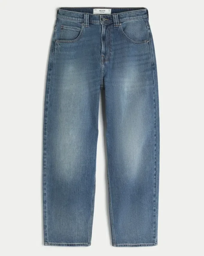 Orta Yıkama Nakışlı Köpekbalığı Desenli Skater Baggy Jeans