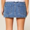 Orta Yıkama Nakışlı Zincir Denim Mini Etek
