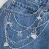 Orta Yıkama Nakışlı Zincir Denim Mini Etek