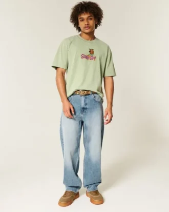 Orta Yıkama Skater Bol Paça Kot Pantolon
