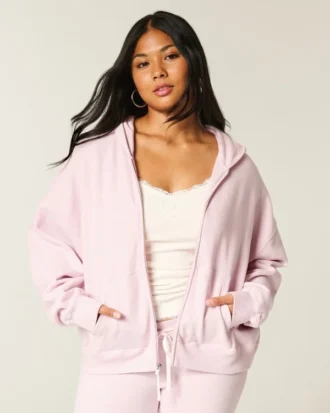 Oversize Fermuarlı Kapüşonlu Sweatshirt