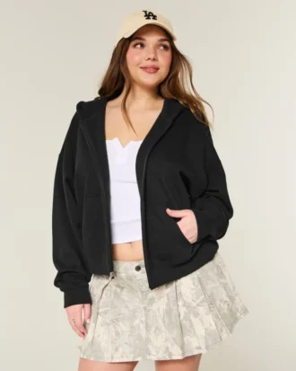 Oversize Fermuarlı Kapüşonlu Sweatshirt