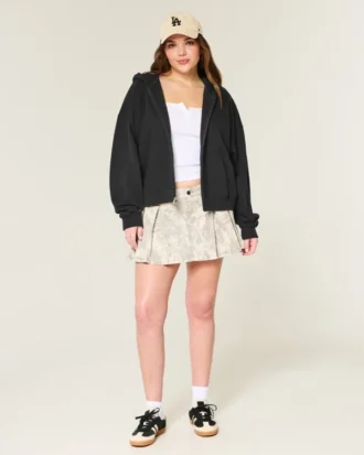 Oversize Fermuarlı Kapüşonlu Sweatshirt