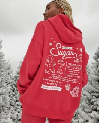 Oversize Glitter Print Sugar Grafik Kapüşonlu Sweatshirt