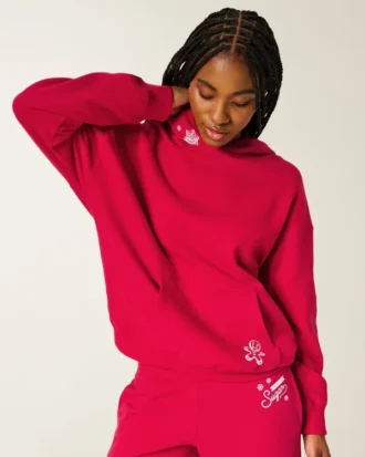 Oversize Glitter Print Sugar Grafik Kapüşonlu Sweatshirt