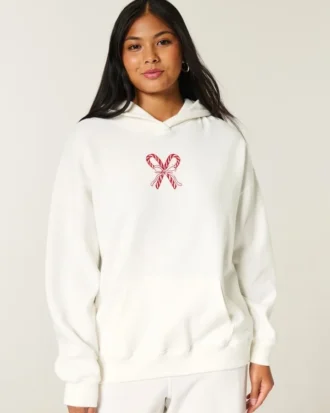 Oversized Candy Cane Grafik Kapüşonlu Sweatshirt