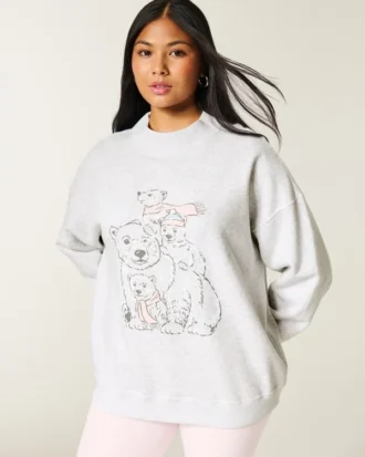 Oversized Mock-Neck Bear Grafik Sweatshirt Oversized Mock-Neck Bear Grafik Sweatshirt