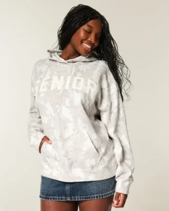 Oversized Senior Grafik Kamuflaj Kapüşonlu Sweatshirt