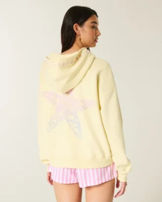 Oversized Starfish Grafik Fermuarlı Kapüşonlu Sweatshirt