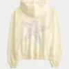 Oversized Starfish Grafik Fermuarlı Kapüşonlu Sweatshirt