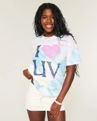 Oversized Tie-Dye I Heart UV Grafikli Tişört