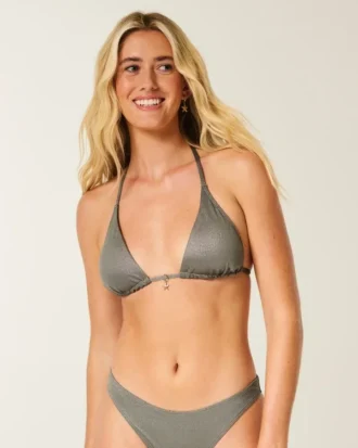 Parıltılı Çok Yönlü Üçgen Bikini Üstü