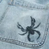Örümcek Nakışlı Bol Kesim Kot Pantolon