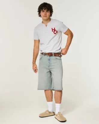Örümcek Nakışlı Süper Bol Denim Şort