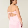 Saten Straplez Fiyonklu Bodycon Elbise