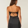 Saten Straplez Fiyonklu Bodycon Elbise