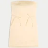 Saten Straplez Fiyonklu Bodycon Elbise