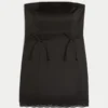 Saten Straplez Fiyonklu Bodycon Elbise