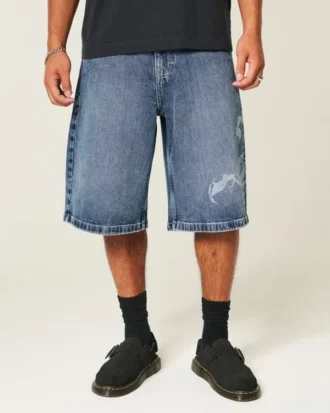 Scorpion Grafikli Süper Bol Denim Şort Scorpion Grafikli Süper Bol Denim Şort
