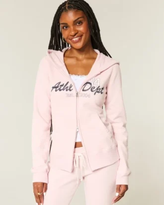 Slim Athletic Dept Grafikli Fermuarlı Kapüşonlu Sweatshirt