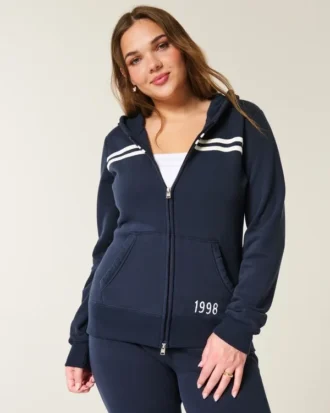 Slim Striped 1998 Grafik Fermuarlı Kapüşonlu Sweatshirt