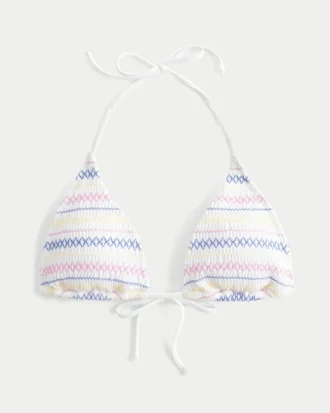 Smocked Halter Üçgen Bikini Üstü