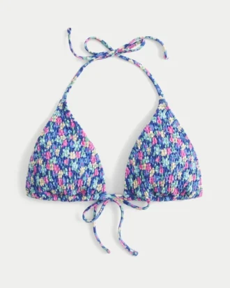 Smocked Halter Üçgen Bikini Üstü