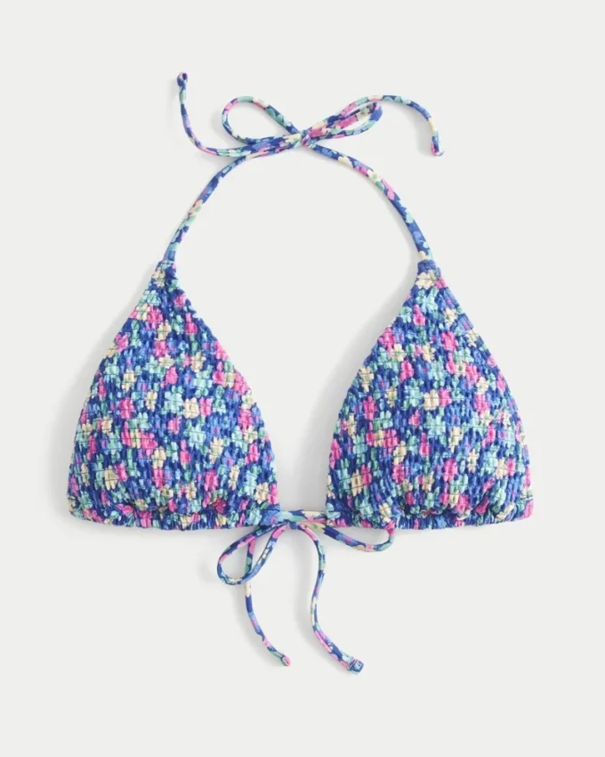 Smocked Halter Üçgen Bikini Üstü