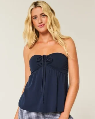 Straplez Büzgülü Babydoll Üst