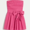 Straplez Fiyonklu Mini Elbise