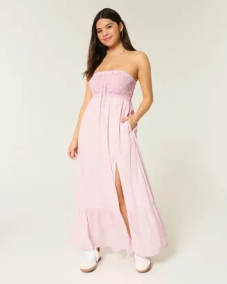 Straplez Kroşe Stil Karışık Maxi Elbise